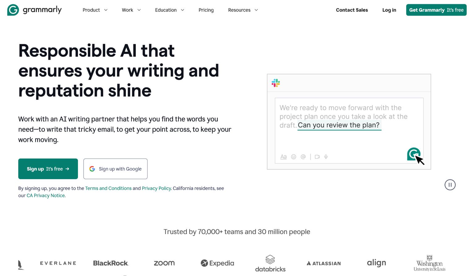 Interface of Grammarly 