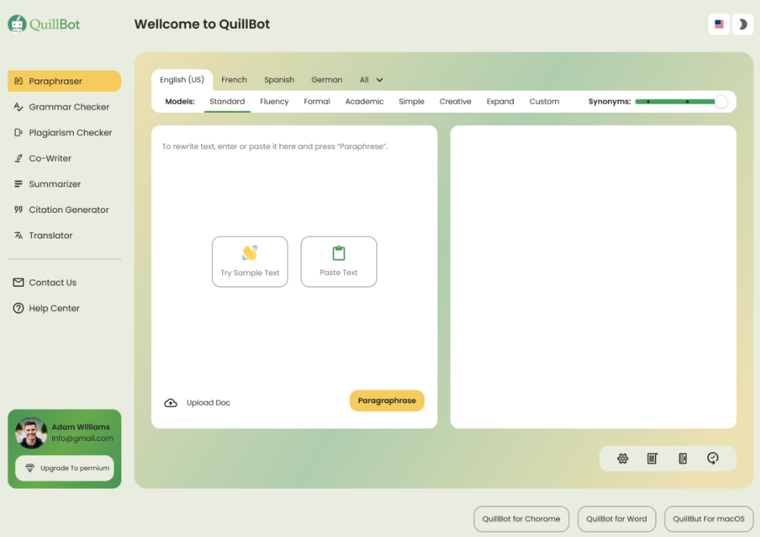 Quillbot interface 
